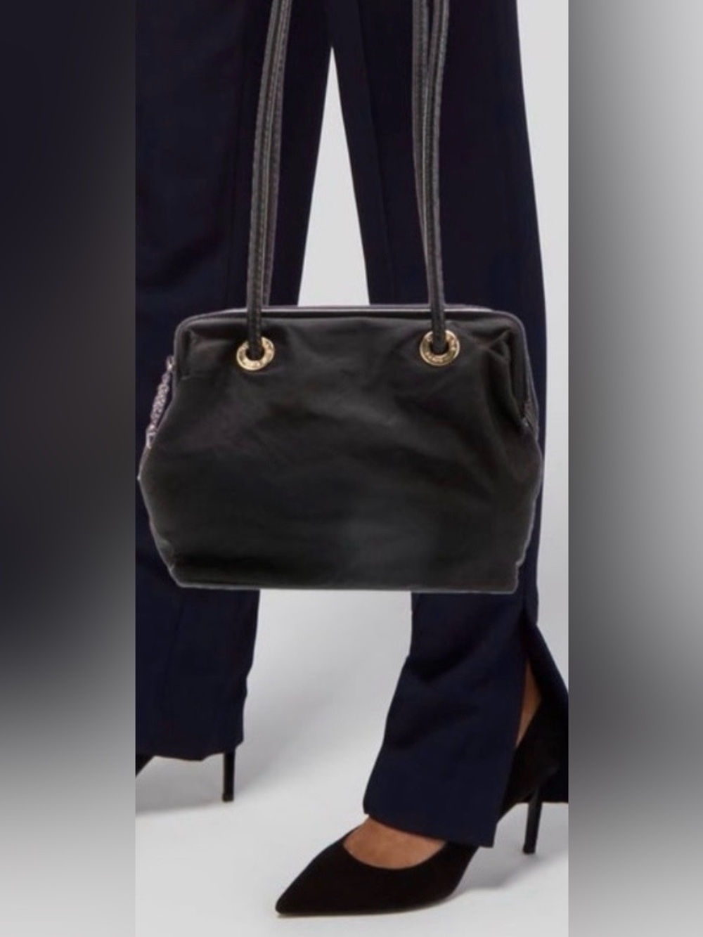 Celine vintage black nylon shoulder bag purse - Picture 9 of 10
